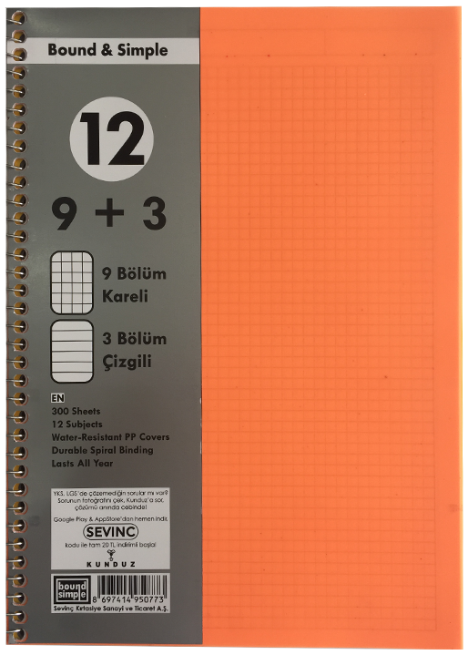 300 Yaprak PP Kapak Ayraçlı Defter